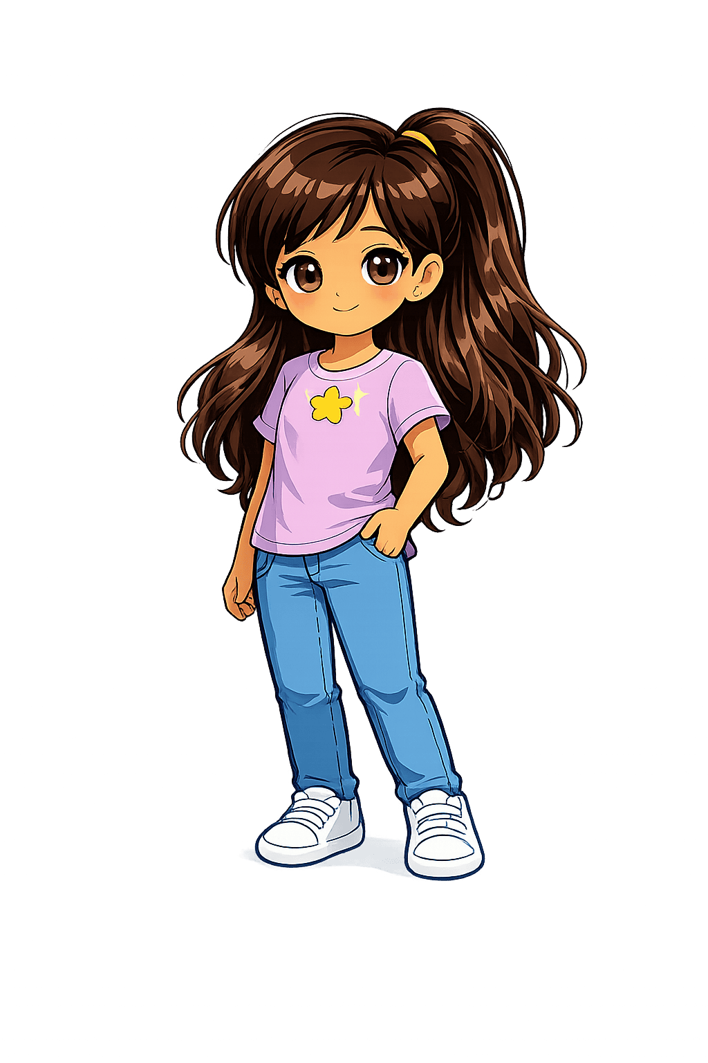 Maya standing happily
